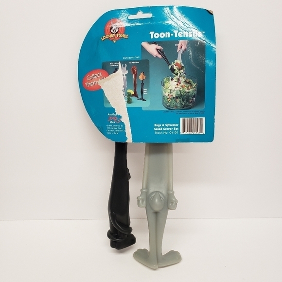 Looney Tunes Bugs Bunny Sylvester Salad Serving Utensils 1999 Set - Picture 2 of 7